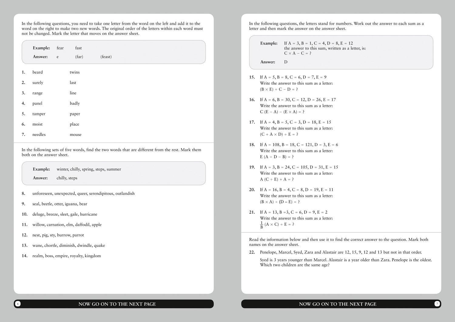 Beispielinhalt (Bild) 11+ Verbal Reasoning Practice Papers Book 2
