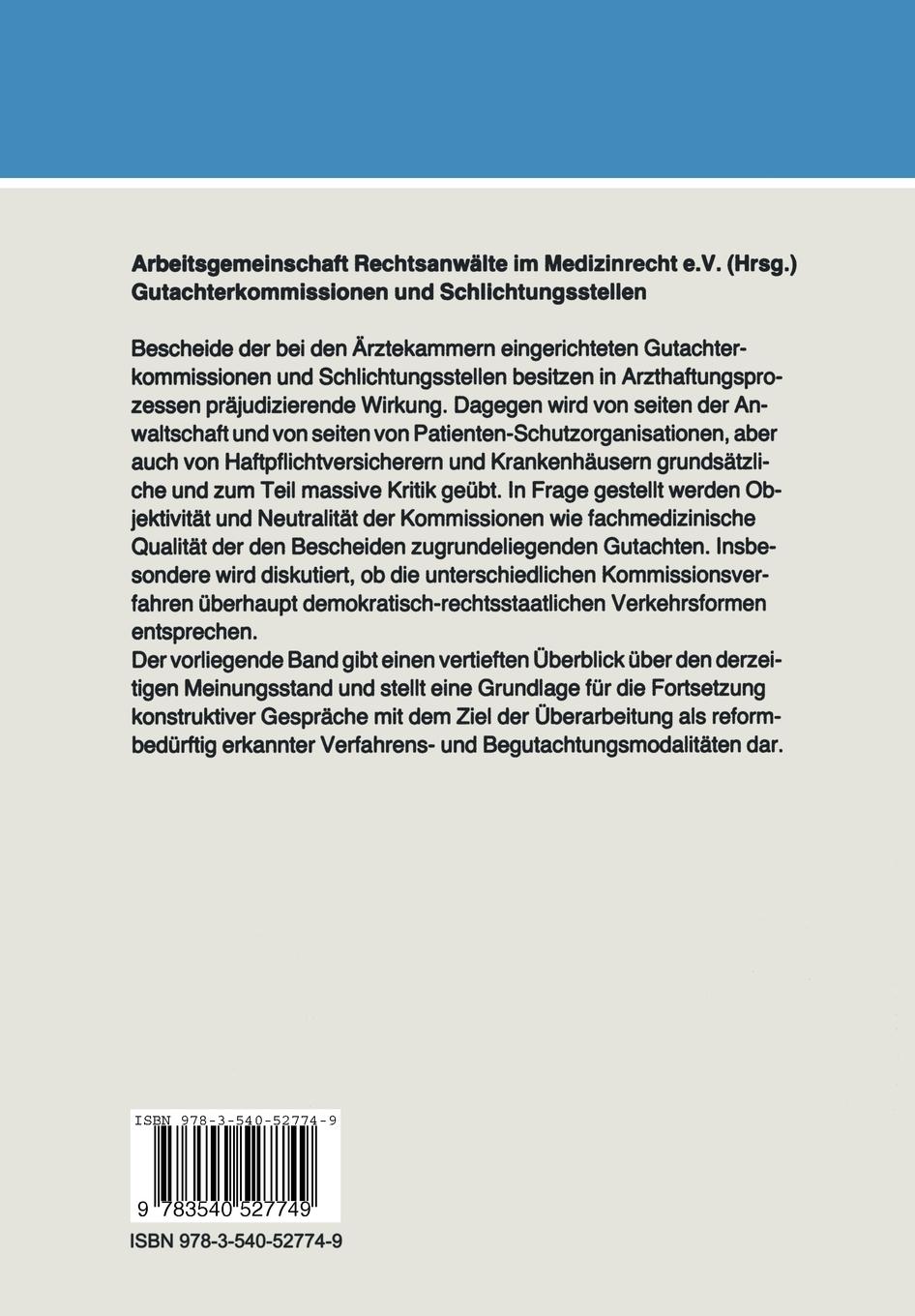 Rückseitencover Gutachterkommissionen und Schlichtungsstellen