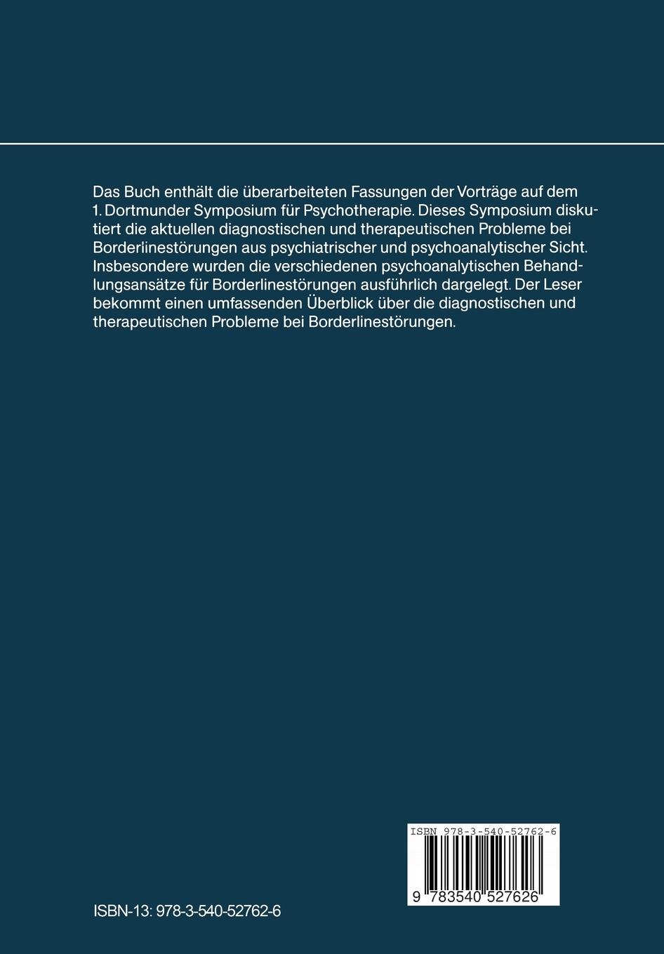 Rückseitencover Psychoanalytische Therapie der Borderlinestörungen