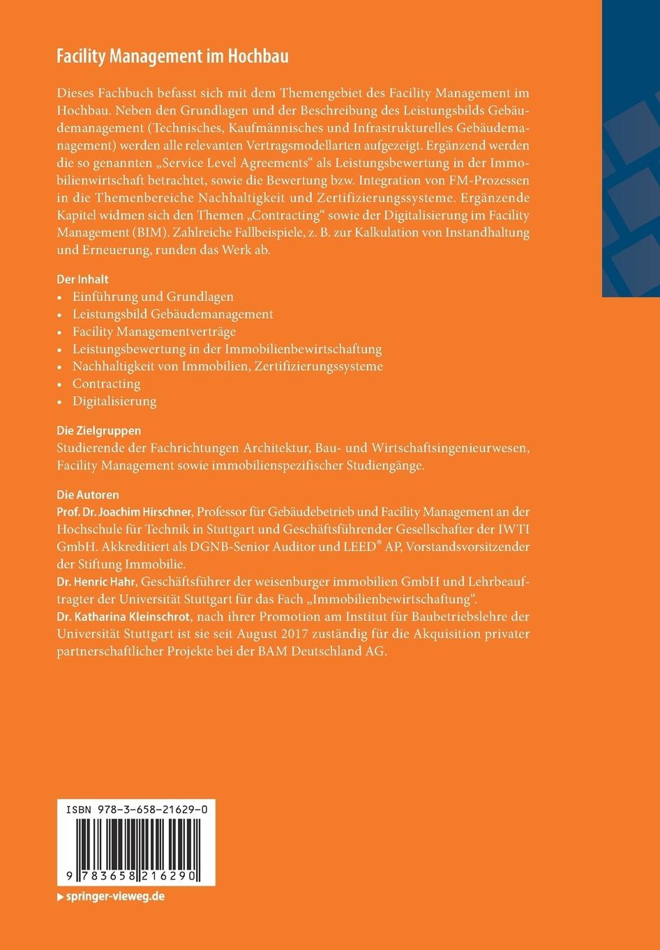 Rückseitencover Facility Management im Hochbau