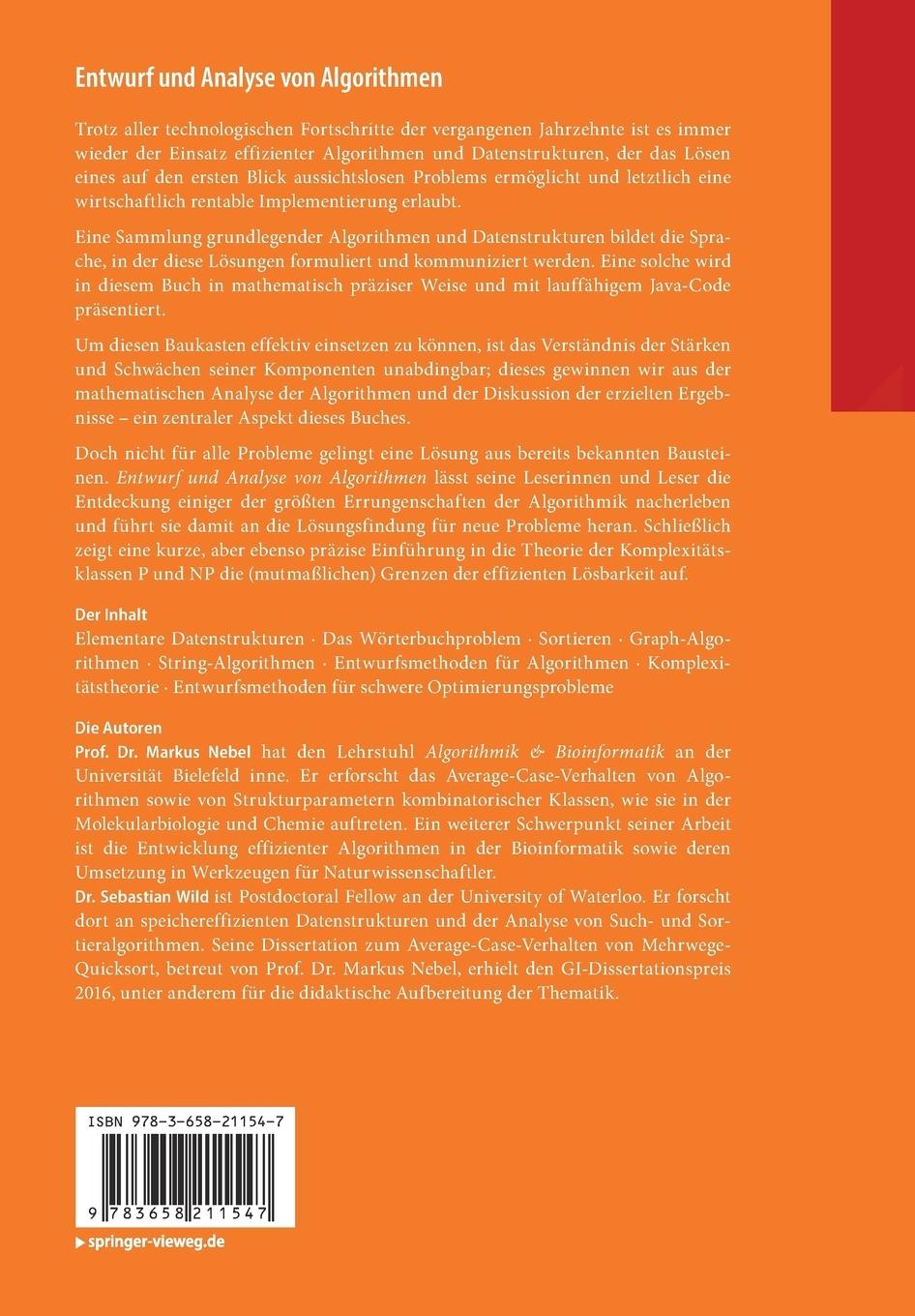 Rückseitencover Entwurf und Analyse von Algorithmen