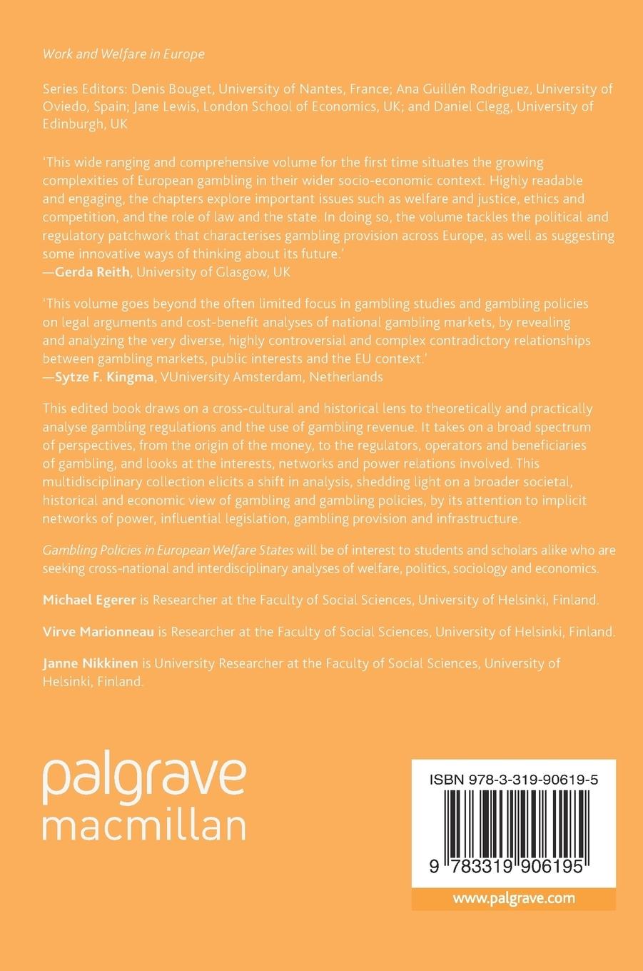 Rückseitencover Gambling Policies in European Welfare States