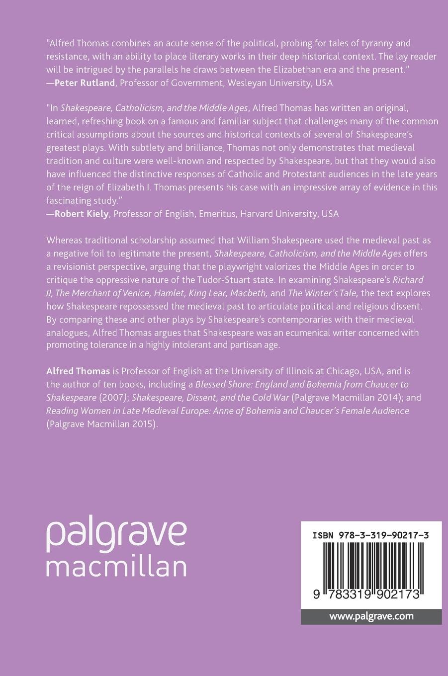 Rückseitencover Shakespeare, Catholicism, and the Middle Ages