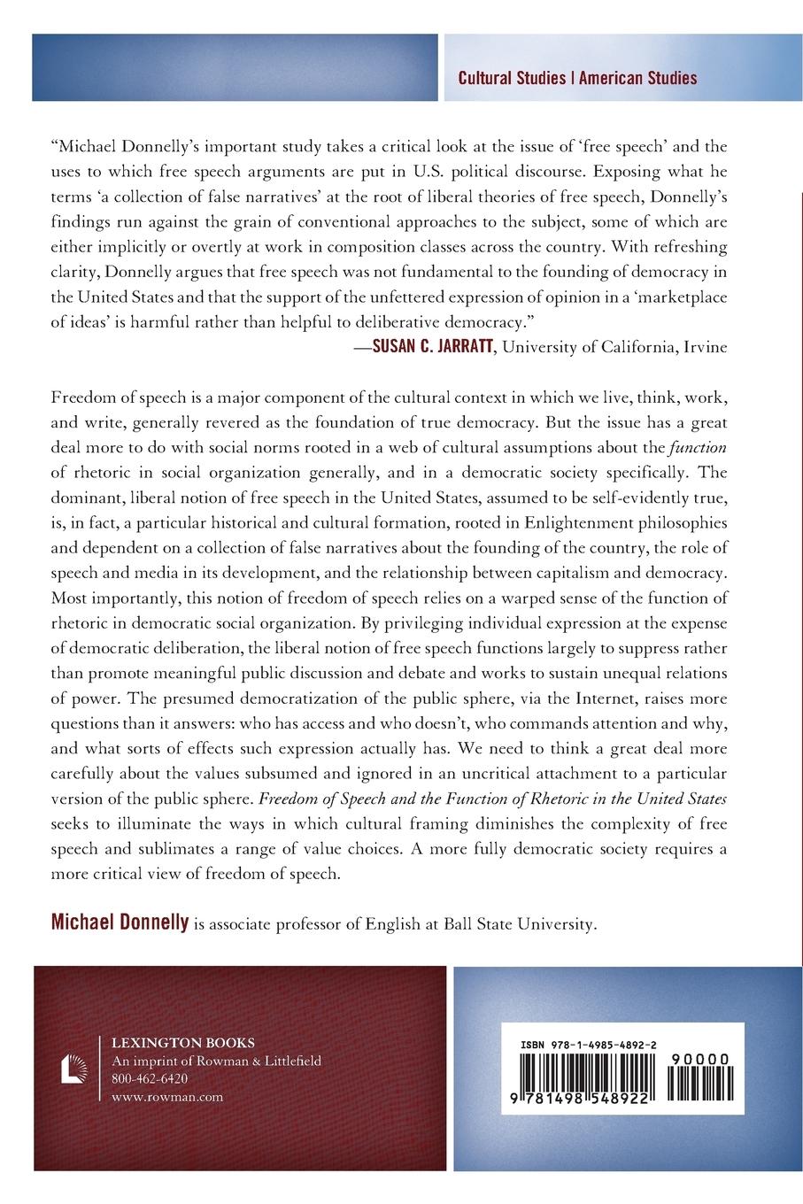 Rückseitencover Freedom of Speech and the Function of Rhetoric in the United States