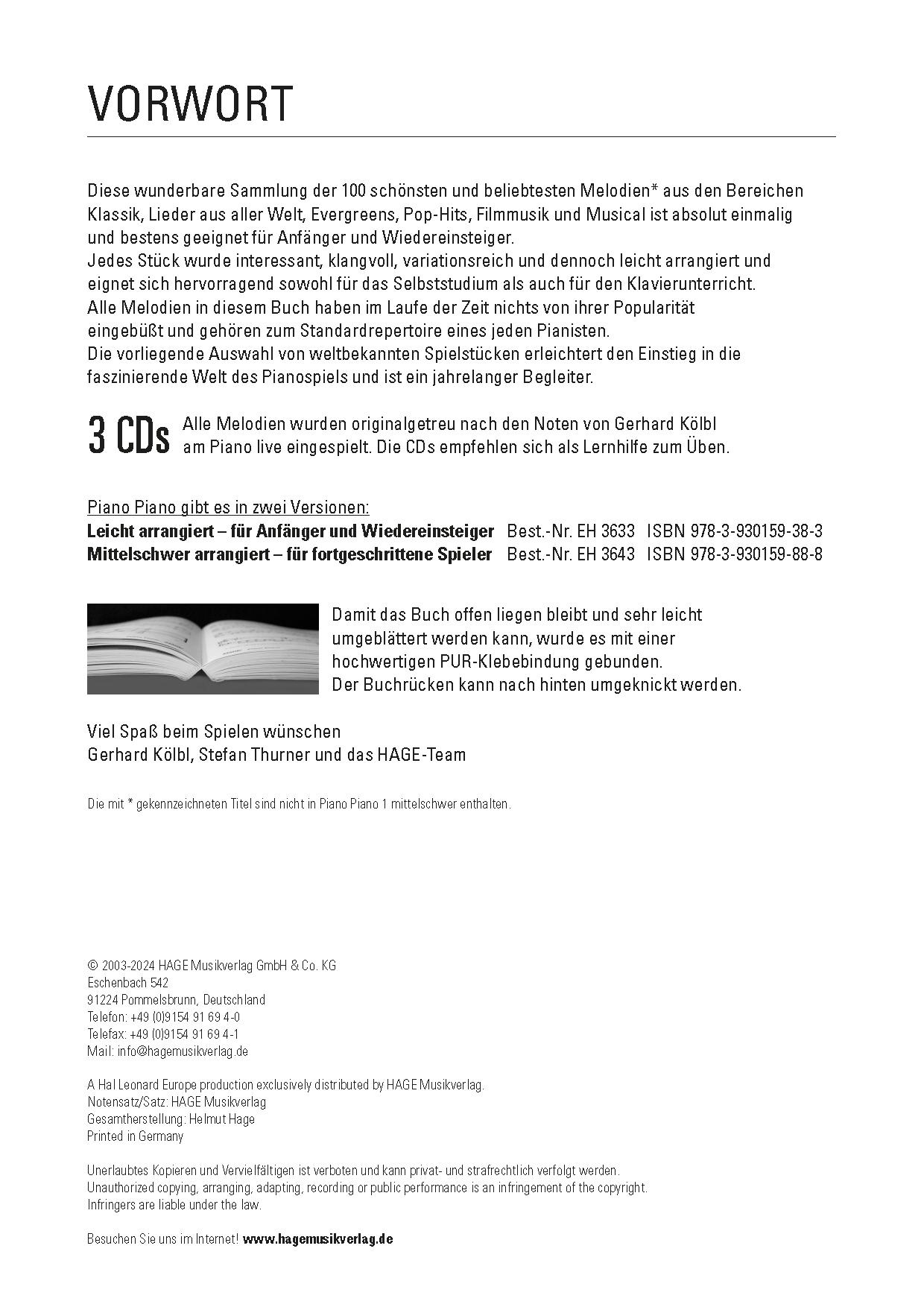 Beispielinhalt (Bild) Piano Piano. Notenbuch