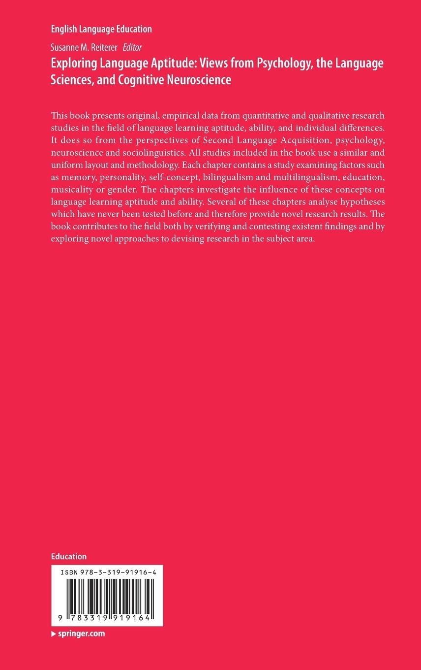 Rückseitencover Exploring Language Aptitude: Views from Psychology, the Language Sciences, and Cognitive Neuroscience