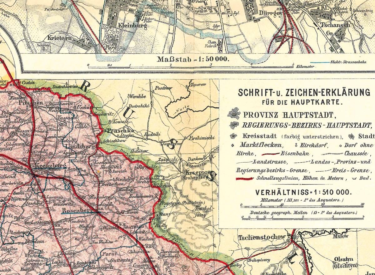 Beispielinhalt (Bild) Historische Karte: Provinz SCHLESIEN im Deutschen Reich - um 1910 [gerollt]