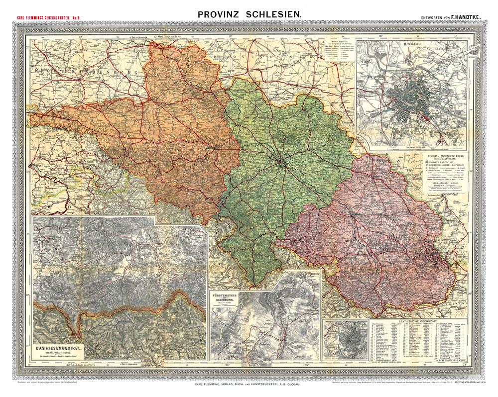 Vorderes Coverbild Historische Karte: Provinz SCHLESIEN im Deutschen Reich - um 1910 [gerollt]