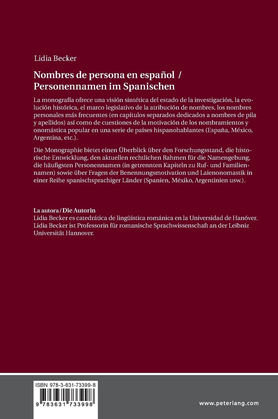 Rückseitencover Personennamen im Spanischen / Nombres de persona en español