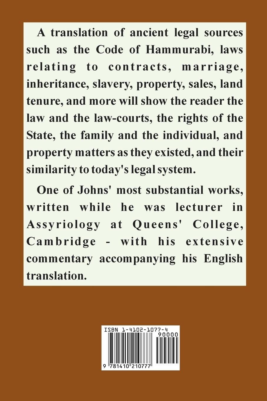 Rückseitencover Babylonian and Assyrian Laws, Contracts and Letters