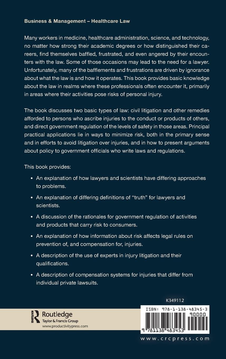 Rückseitencover Understanding the Law for Physicians, Healthcare Professionals, and Scientists