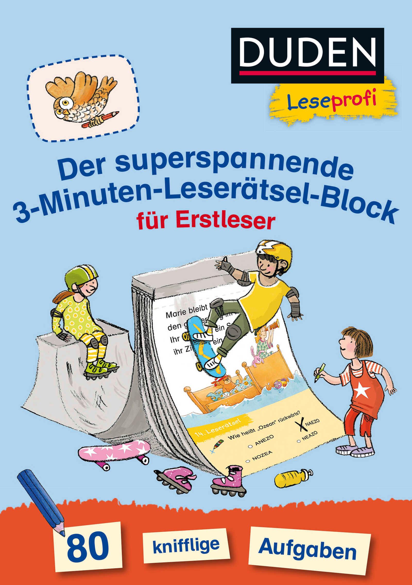 Vorderes Coverbild Duden Leseprofi - Der superspannende 3-Minuten-Leserätsel-Block für Erstleser