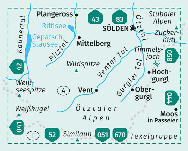Beispielinhalt (Bild) Inneres Ötztal und Pitztal, Gurgler Tal, Venter Tal 1:25 000