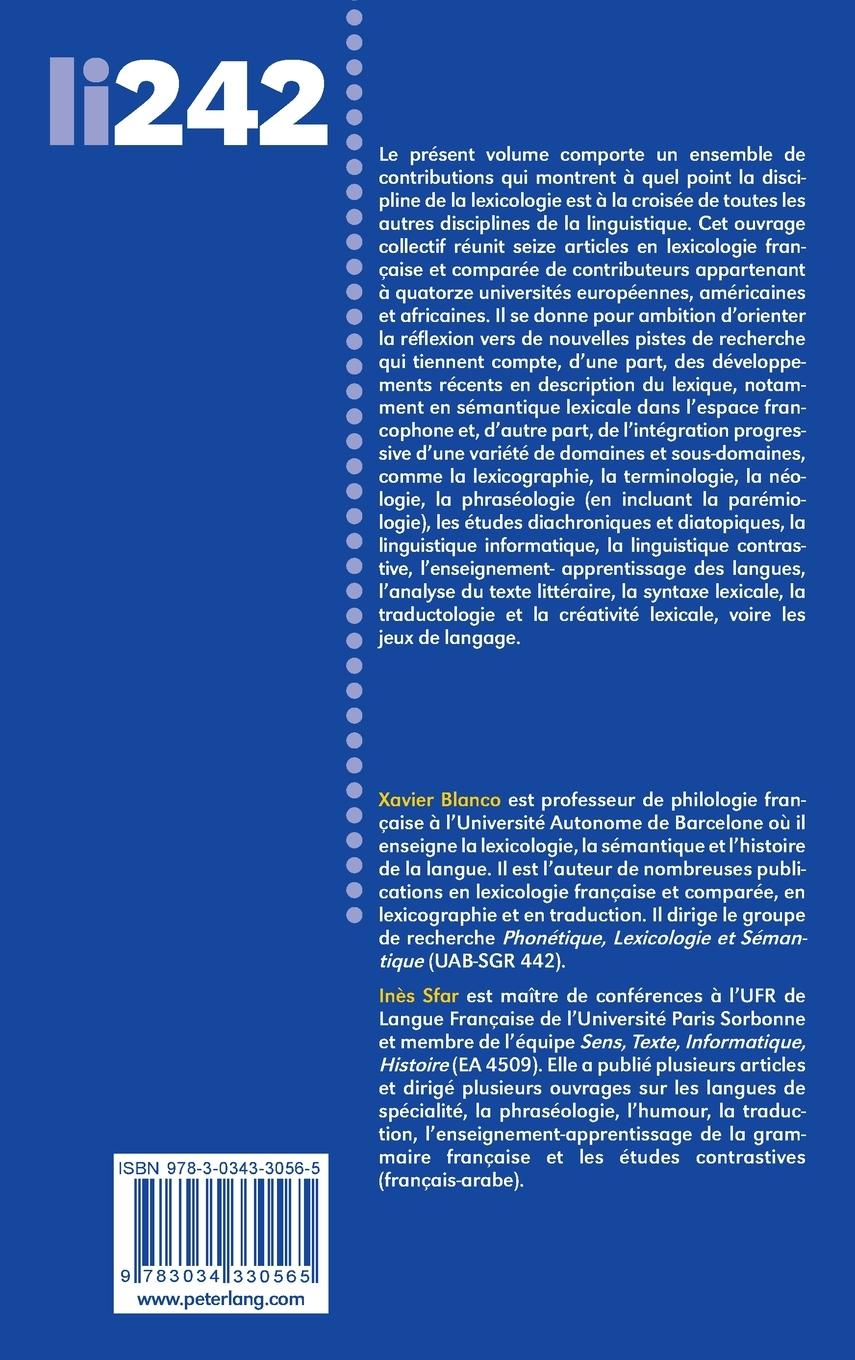 Rückseitencover Lexicologie(s) : approches croisées en sémantique lexicale