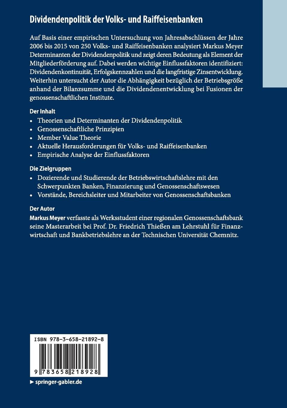 Rückseitencover Dividendenpolitik der Volks- und Raiffeisenbanken