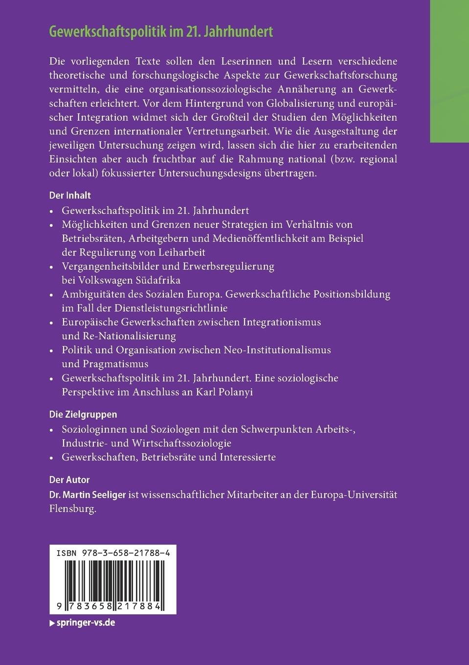 Rückseitencover Gewerkschaftspolitik im 21. Jahrhundert