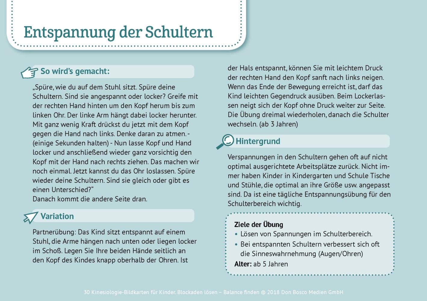 Beispielinhalt (Bild) 30 Kinesiologie-Bildkarten für Kinder