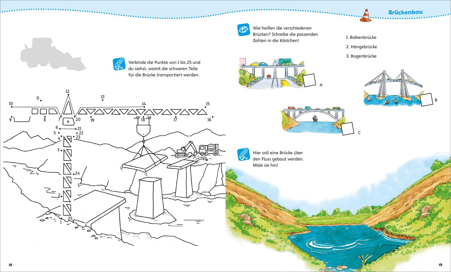 Beispielinhalt (Bild) WAS IST WAS Junior Mitmach-Heft Baustelle