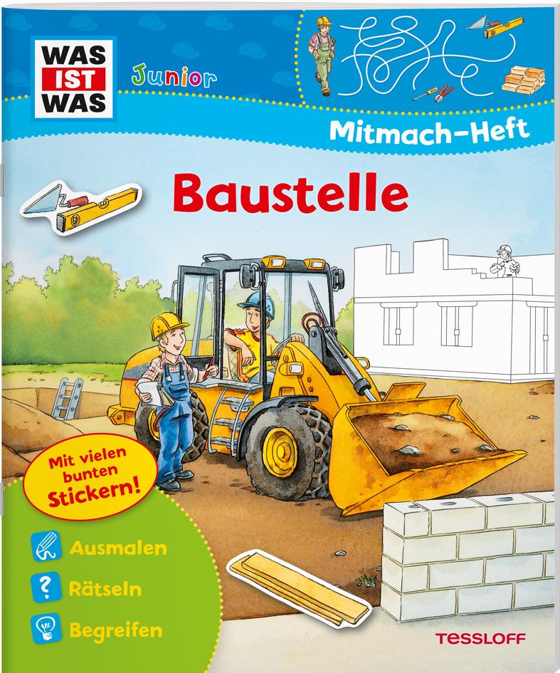 Vorderes Coverbild WAS IST WAS Junior Mitmach-Heft Baustelle