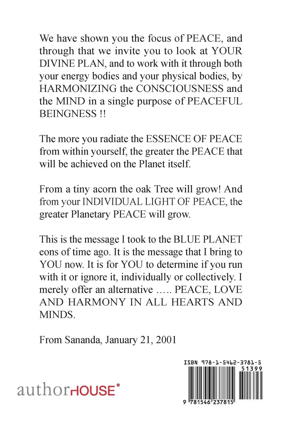 Rückseitencover Spiritual Wisdom for Peace on Earth from Sananda Channeled Through David J Adams