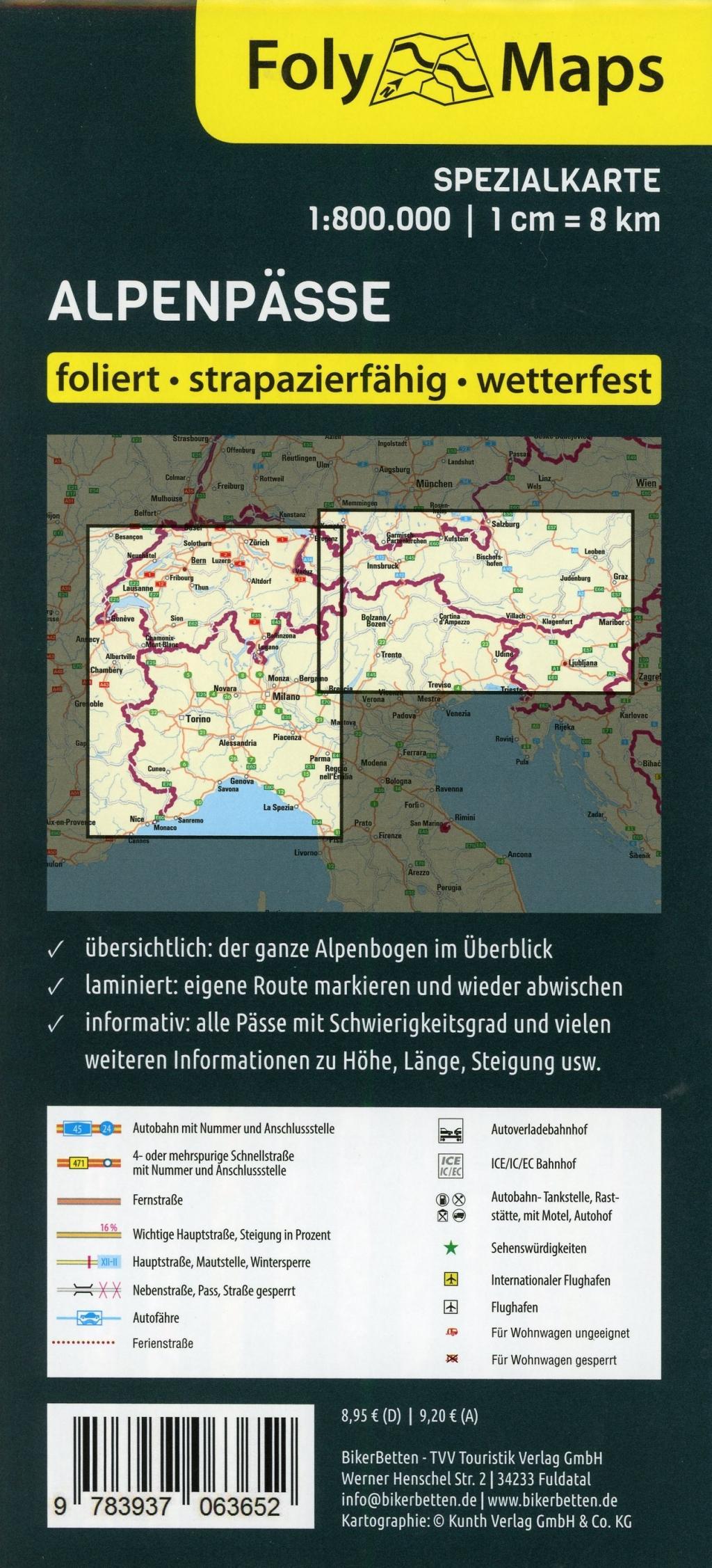 Beispielinhalt (Bild) FolyMaps Alpenpässe 1:800 000 Spezialkarte