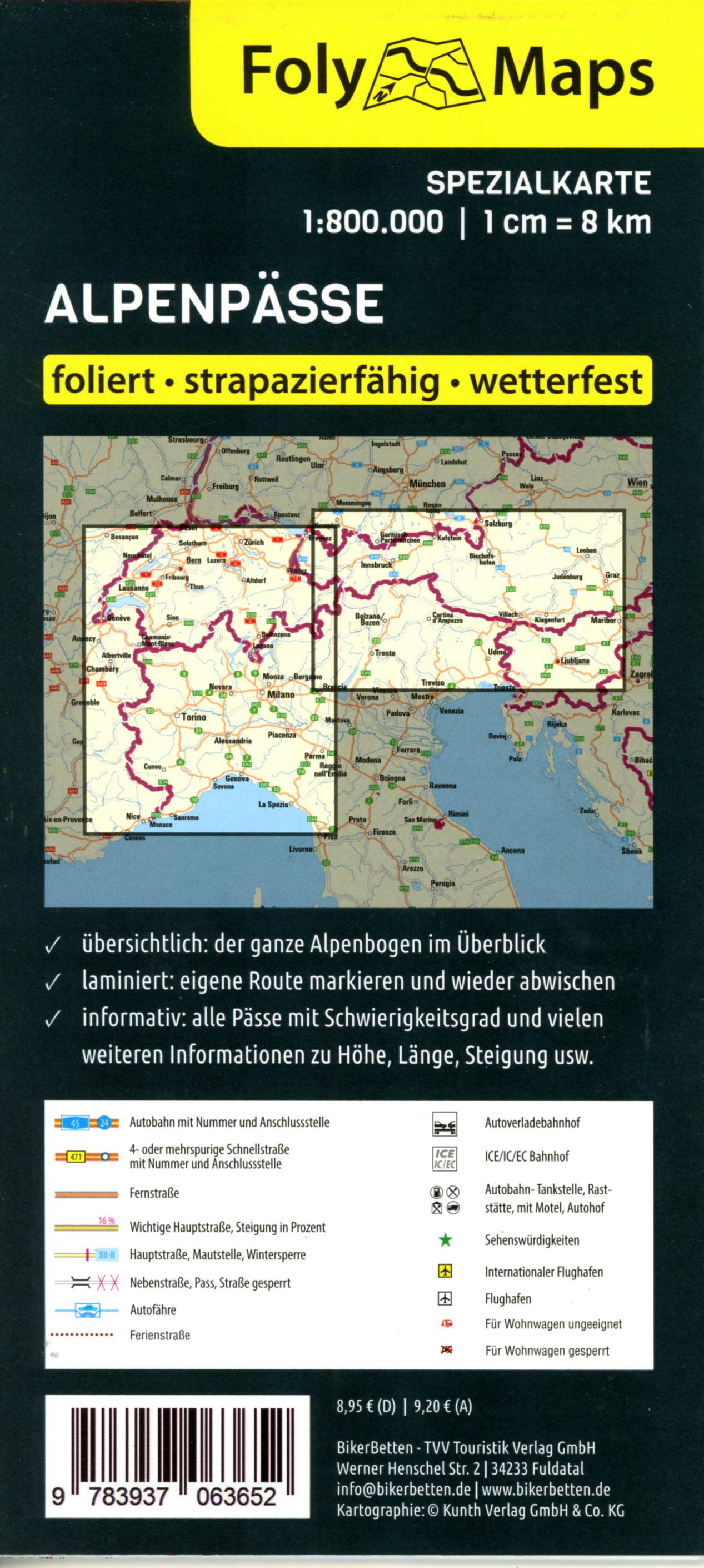 Beispielinhalt (Bild) FolyMaps Alpenpässe 1:800 000 Spezialkarte