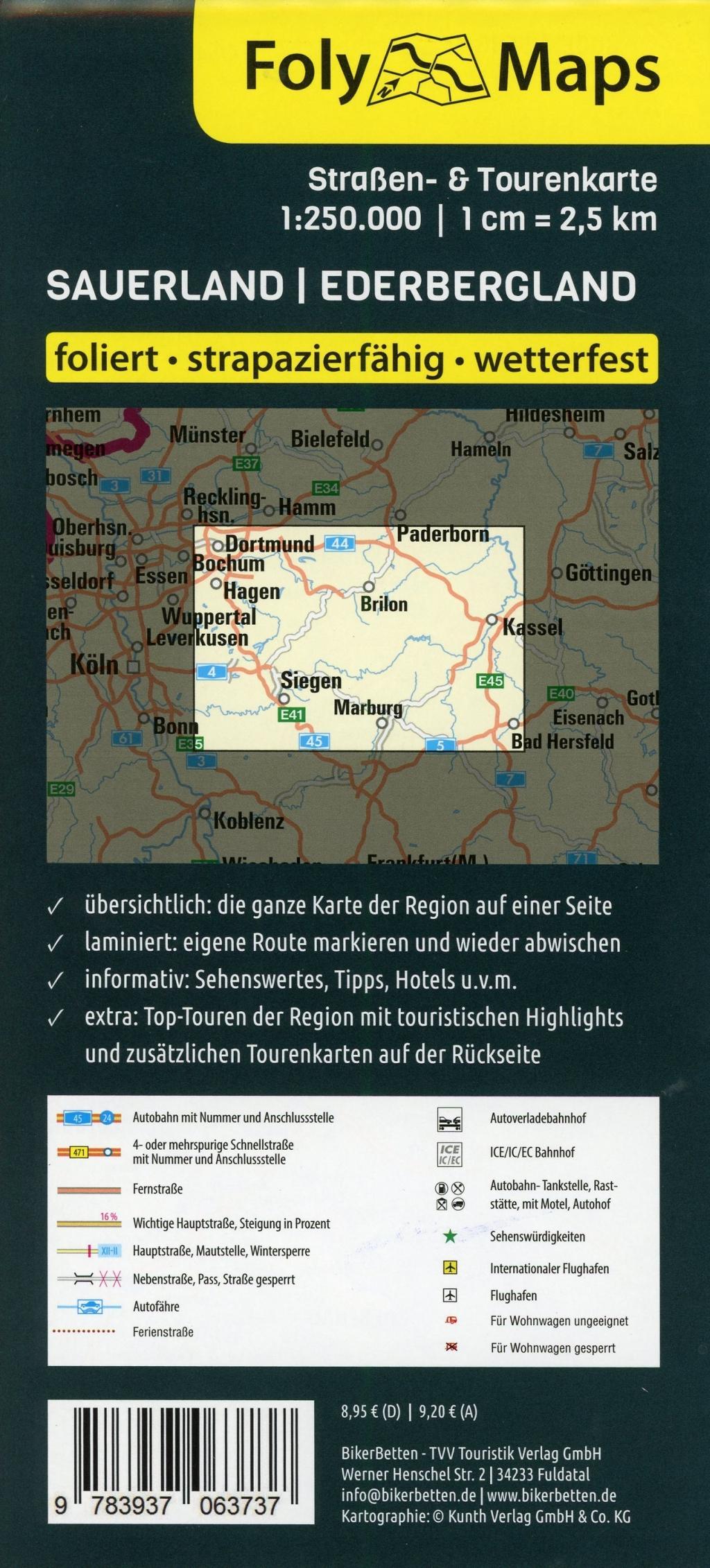 Beispielinhalt (Bild) FolyMaps Sauerland Ederbergland 1:250 000