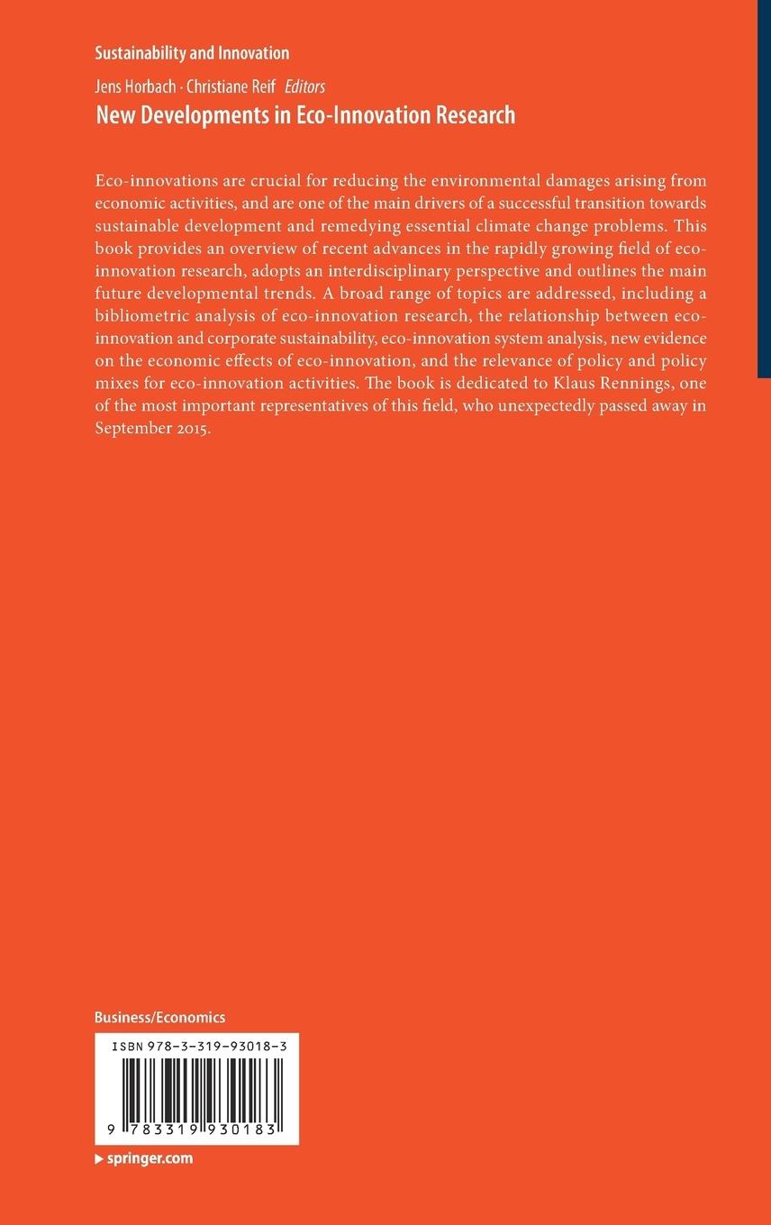 Rückseitencover New Developments in Eco-Innovation Research