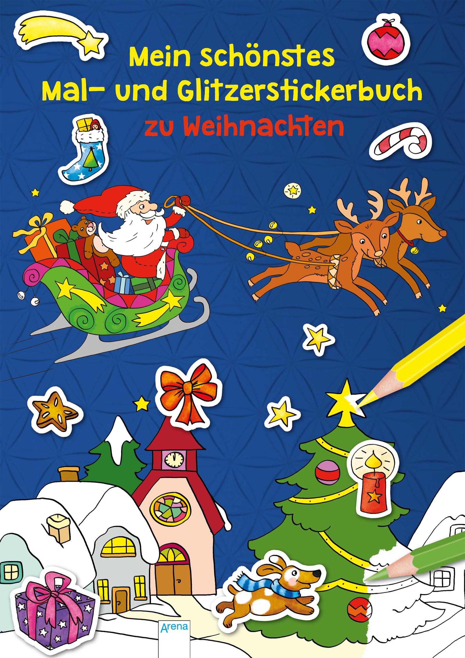 Vorderes Coverbild Mein schönstes Mal- und Glitzerstickerbuch zu Weihnachten