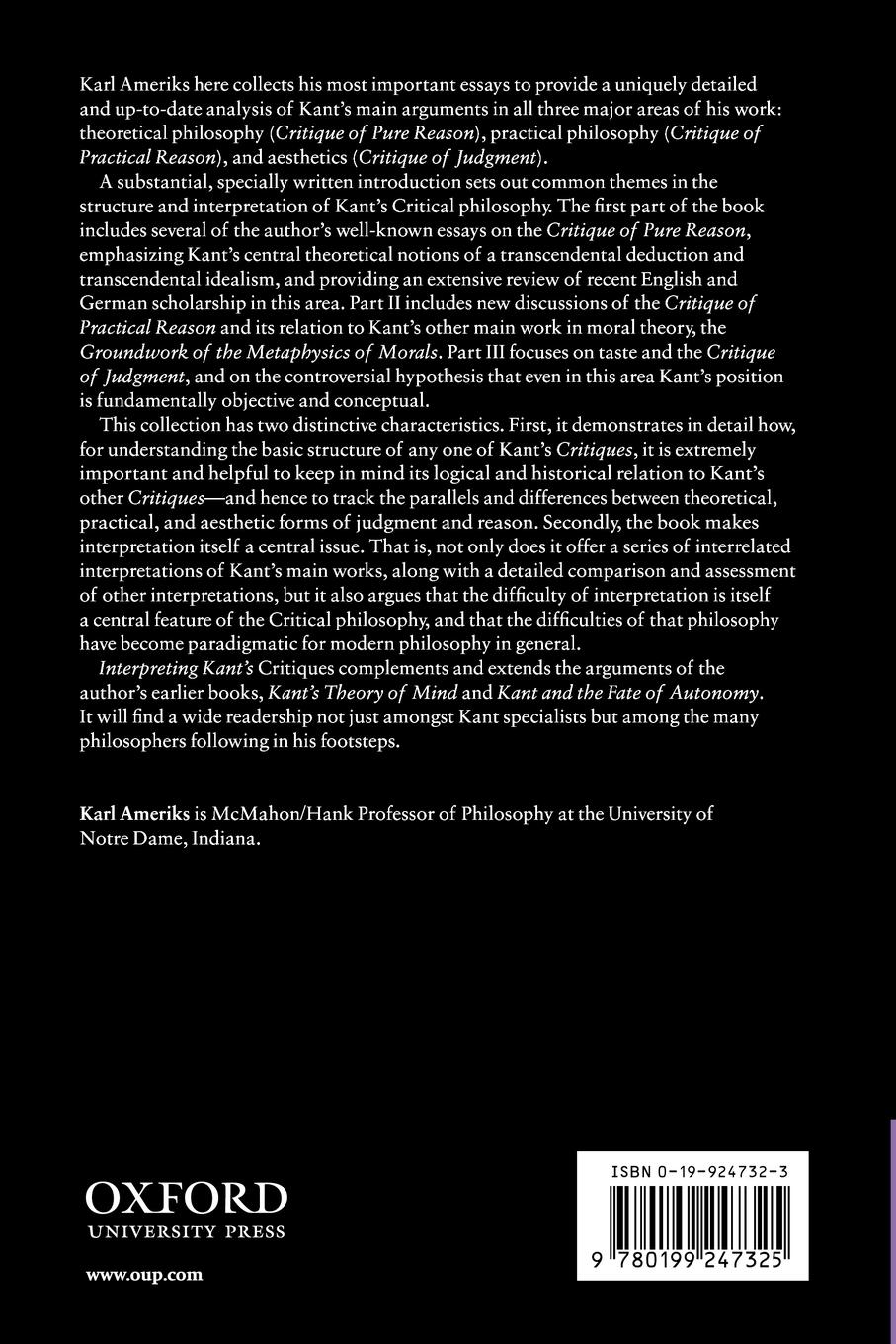 Rückseitencover Interpreting Kant's Critiques