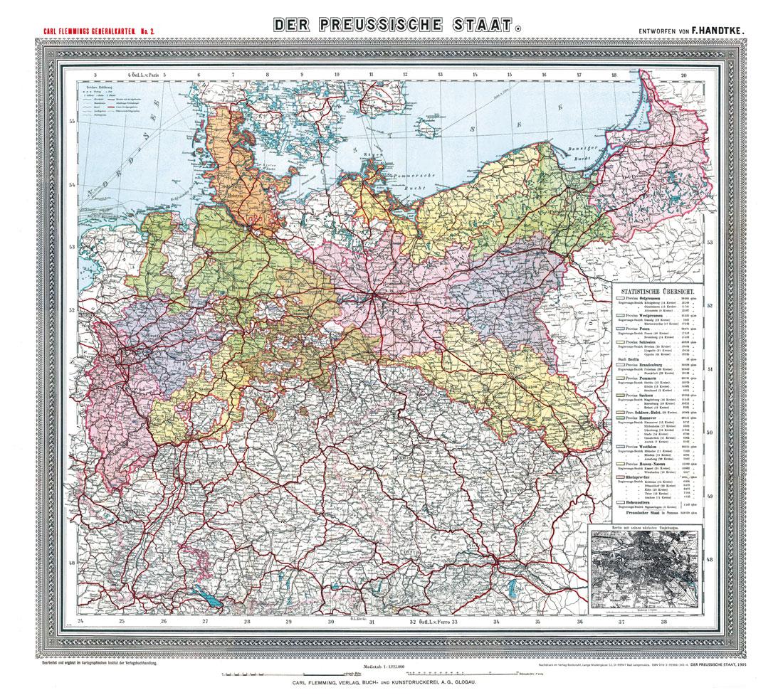 Vorderes Coverbild Historische Preussenkarte / DER PREUSSISCHE STAAT - 1905 [gerollt]