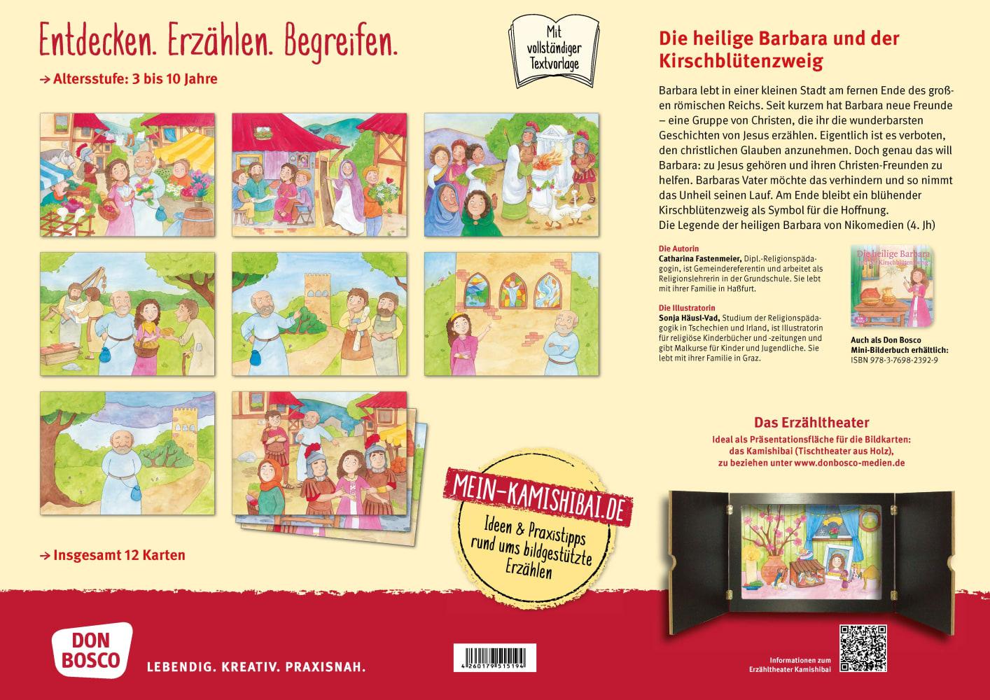 Beispielinhalt (Bild) Die heilige Barbara und der Kirschblütenzweig. Kamishibai Bildkartenset.
