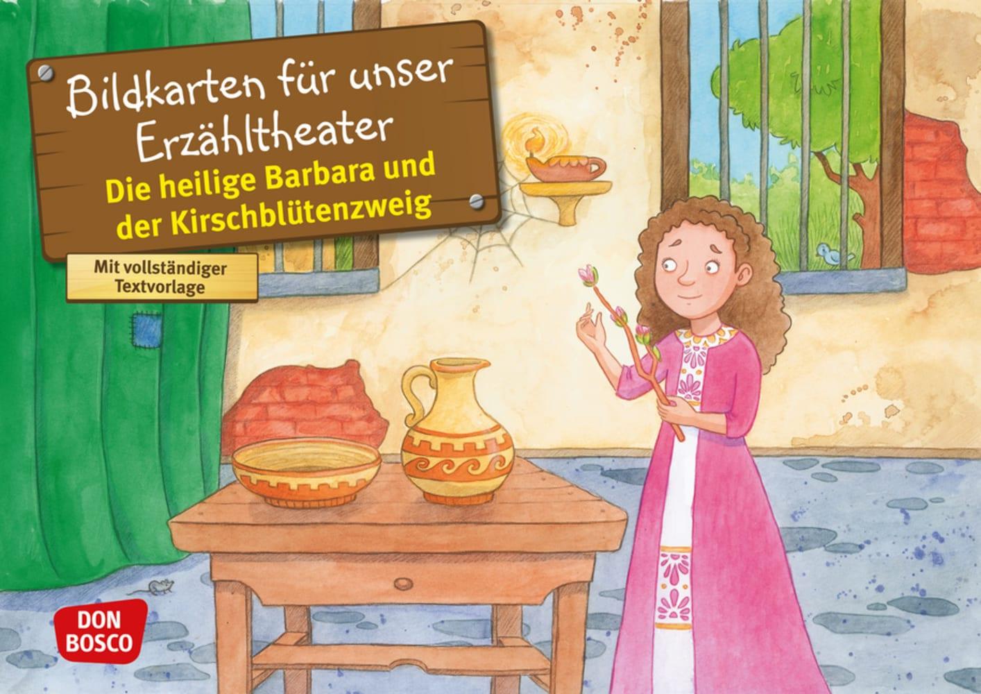 Vorderes Coverbild Die heilige Barbara und der Kirschblütenzweig. Kamishibai Bildkartenset.