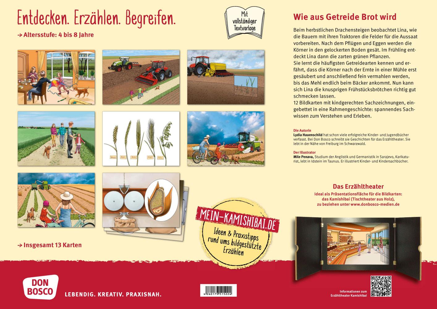 Beispielinhalt (Bild) Wie aus Getreide Brot wird. Kamishibai Bildkartenset.