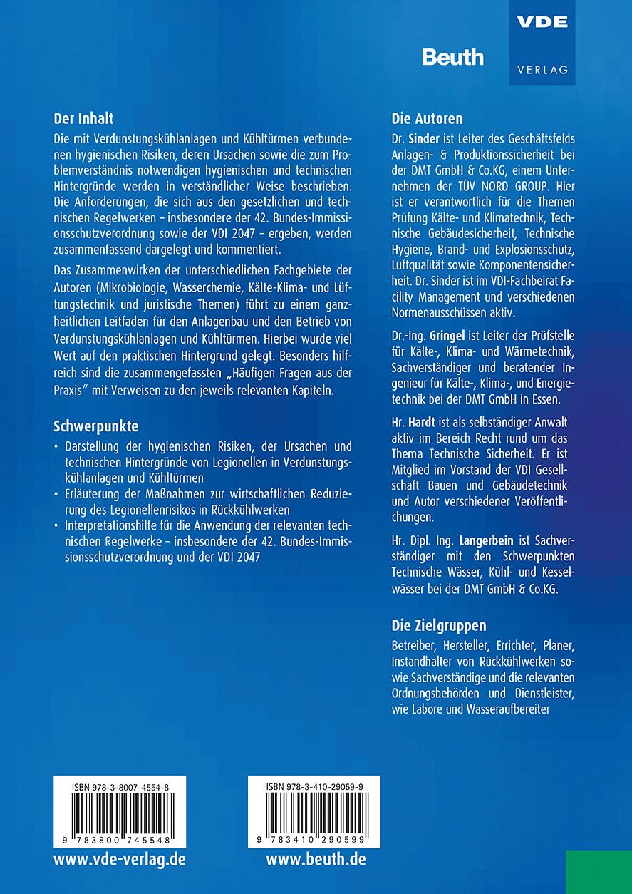 Rückseitencover Legionellenrisiken in Verdunstungskühlanlagen und Kühltürmen