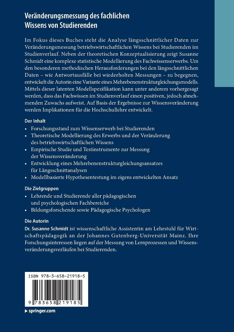 Rückseitencover Veränderungsmessung des fachlichen Wissens von Studierenden