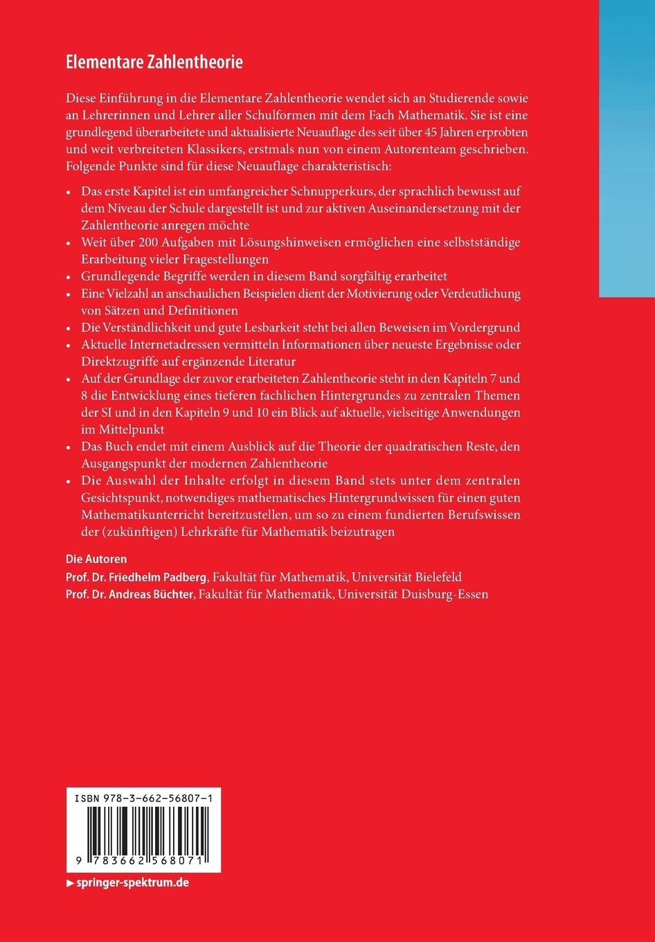 Rückseitencover Elementare Zahlentheorie