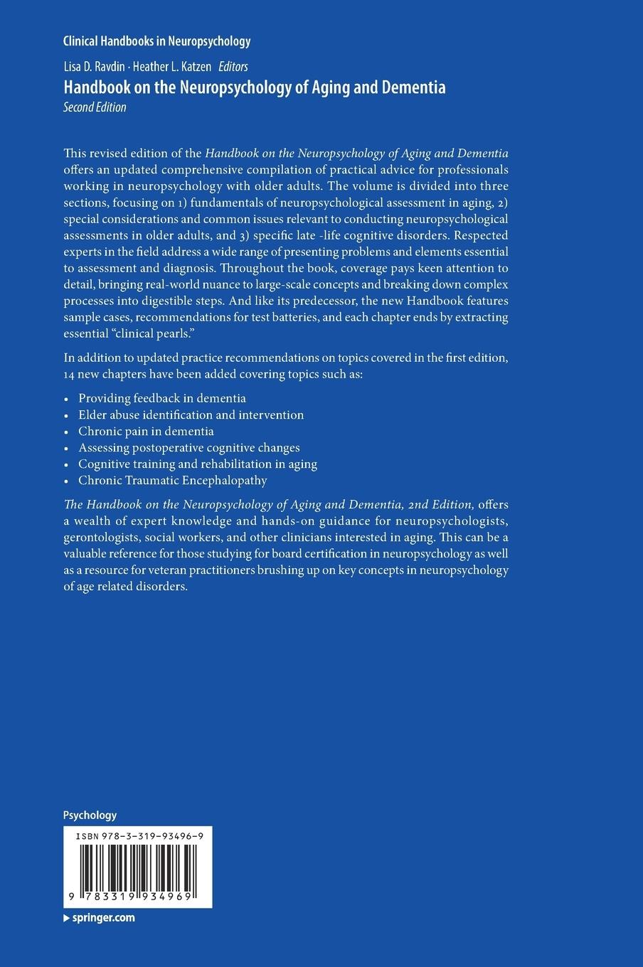 Rückseitencover Handbook on the Neuropsychology of Aging and Dementia