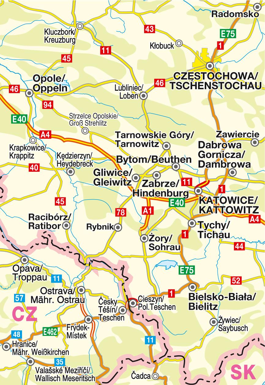 Beispielinhalt (Bild) Höfer Polen PL007. Oberschlesien 1 : 200 000. Straßenkarte