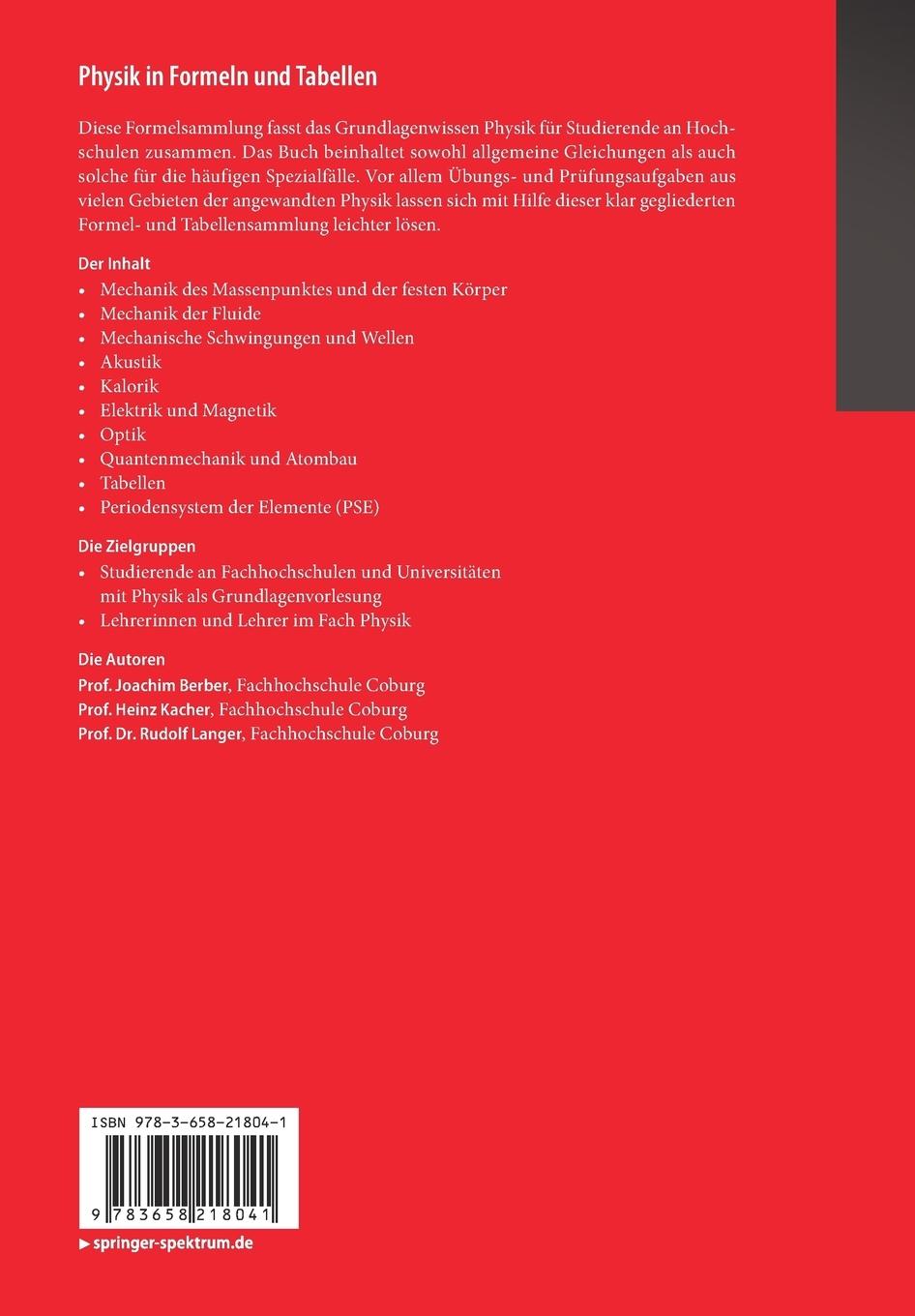 Rückseitencover Physik in Formeln und Tabellen