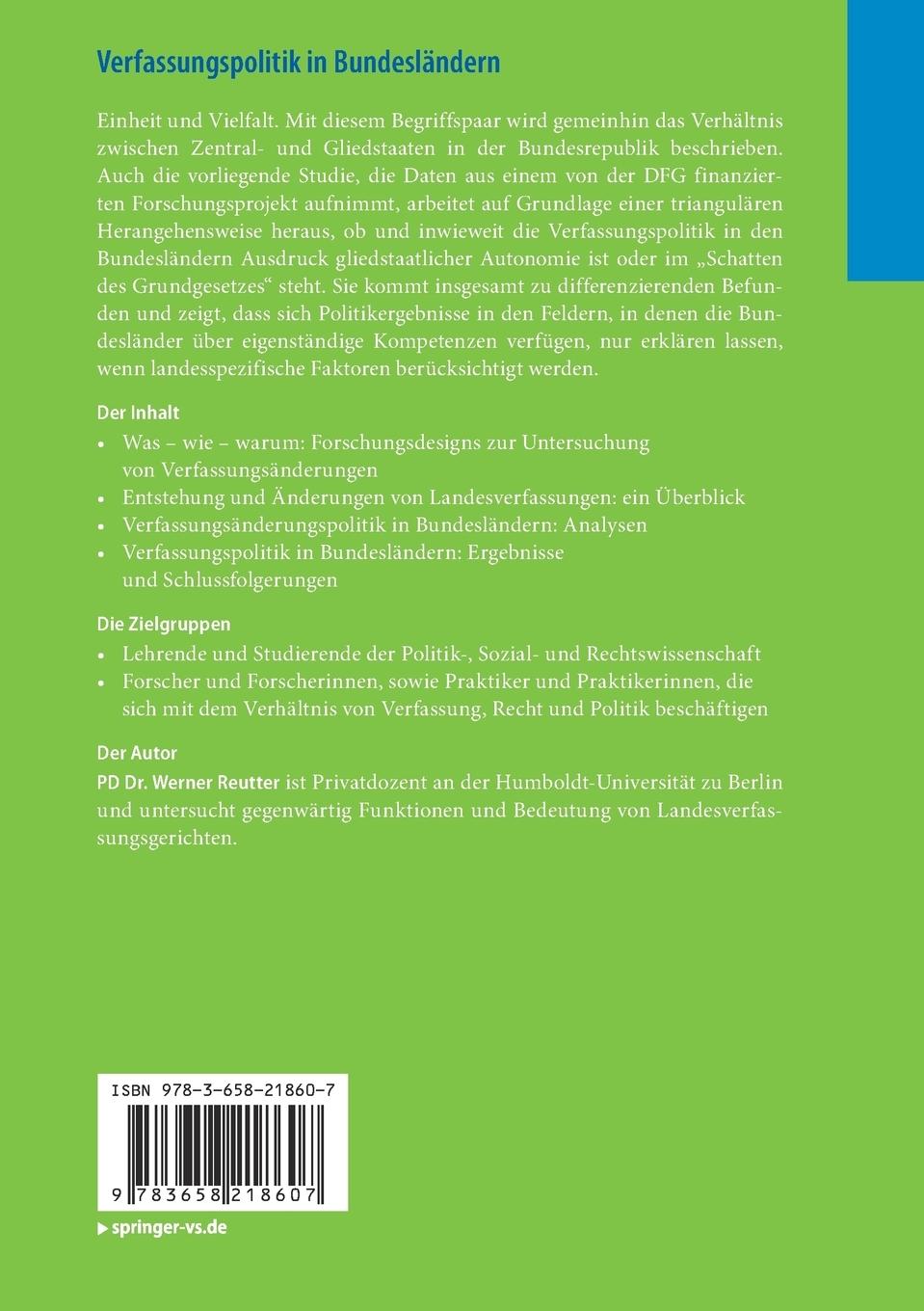 Rückseitencover Verfassungspolitik in Bundesländern