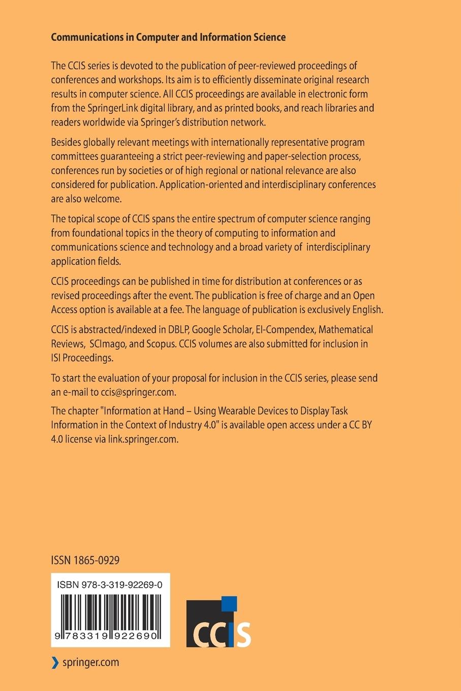 Rückseitencover HCI International 2018 - Posters' Extended Abstracts