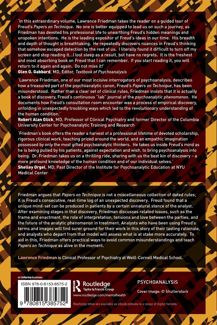 Rückseitencover Freud's Papers on Technique and Contemporary Clinical Practice