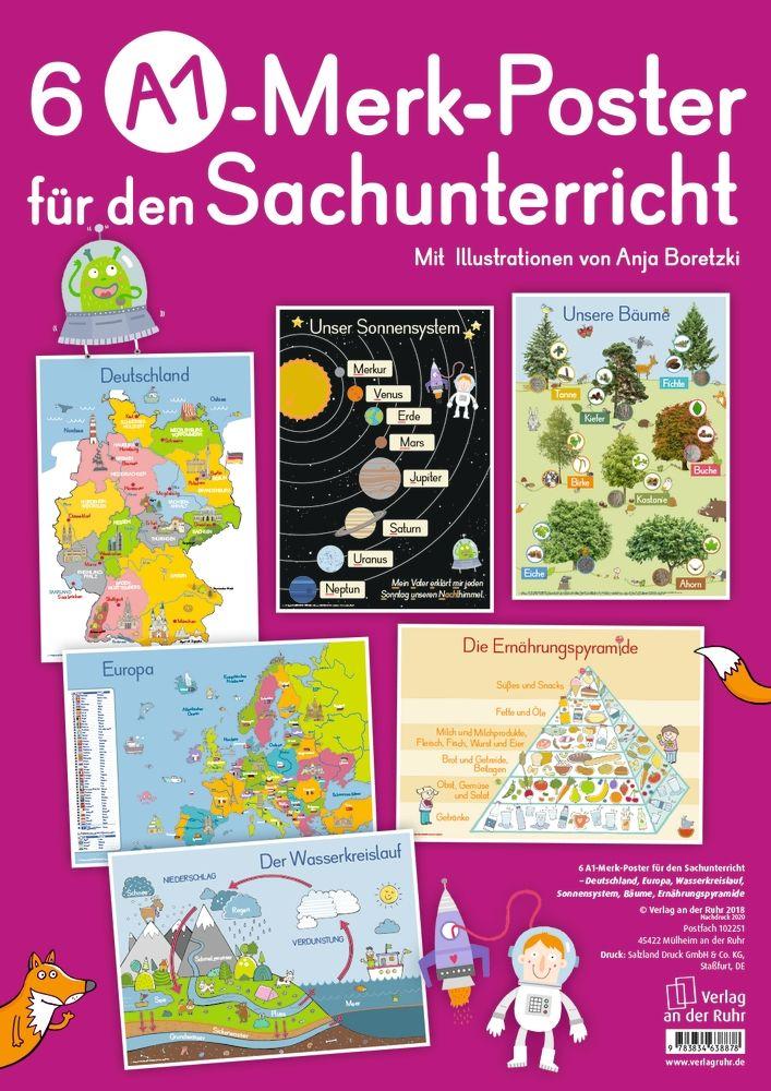 Vorderes Coverbild 6 A1-Poster für den Sachunterricht - Deutschland, Europa, Wasserkreislauf, Sonnensystem, Bäume, Ernährungspyramide