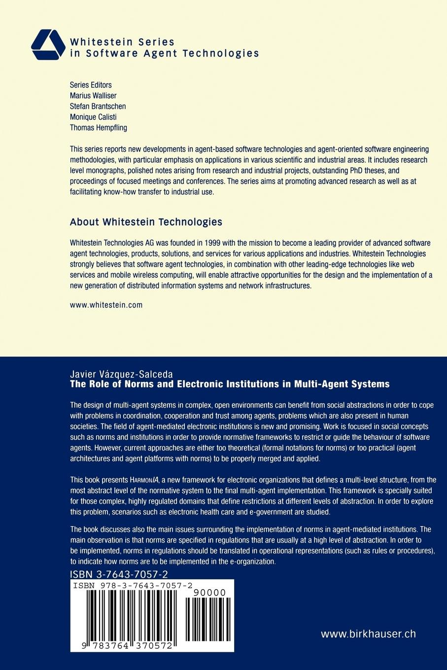 Rückseitencover The Role of Norms and Electronic Institutions in Multi-Agent Systems