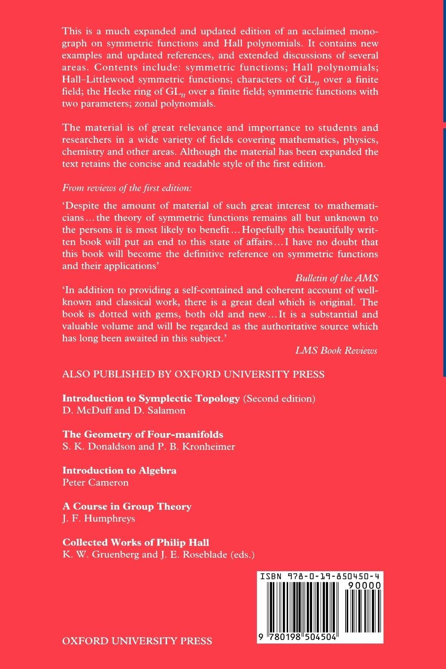 Rückseitencover Oxford Mathematical Monographs