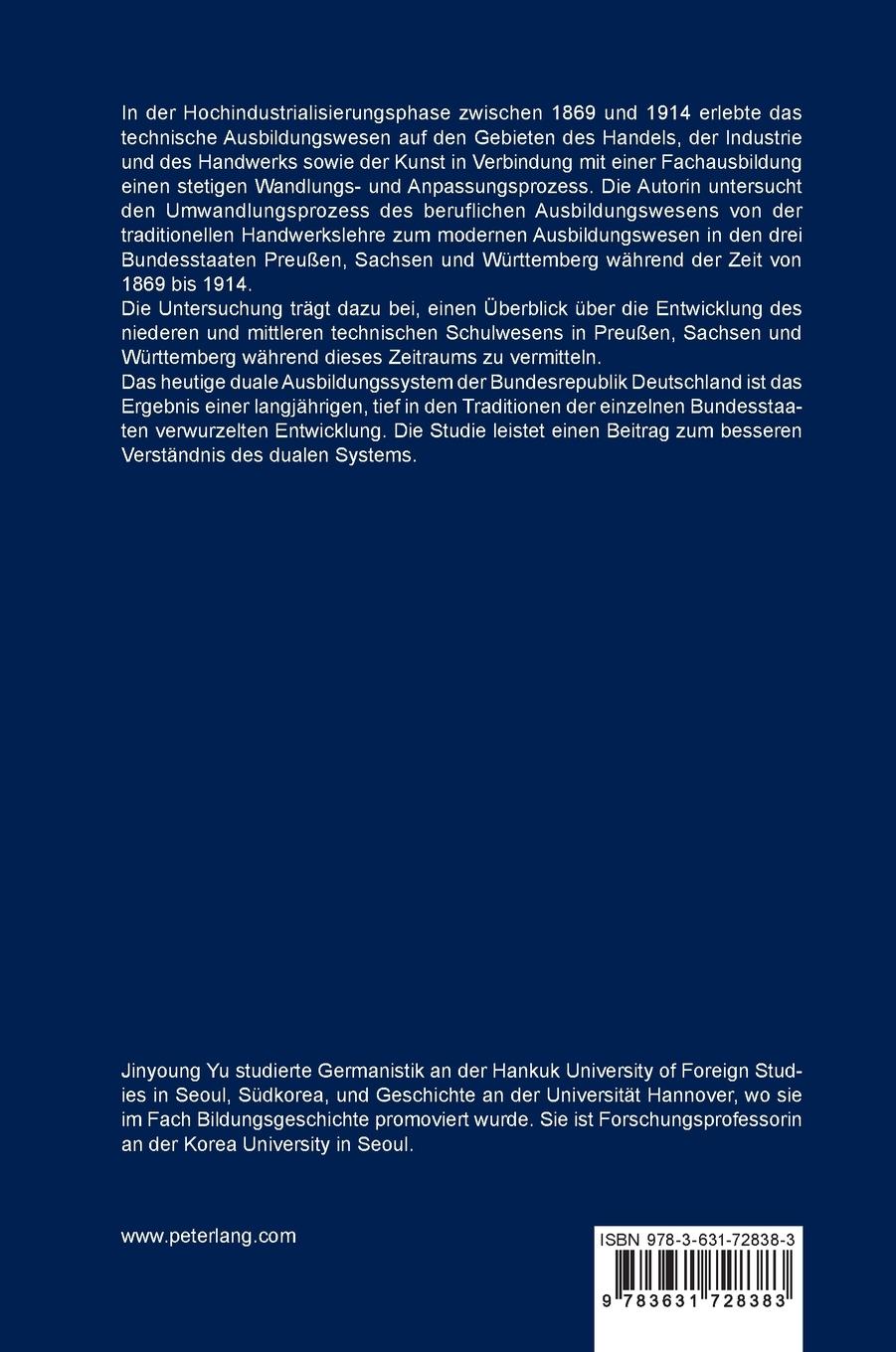 Rückseitencover Die Entwicklung berufsbildender Schulen in Preußen, Sachsen und Württemberg zwischen 1869 und 1914