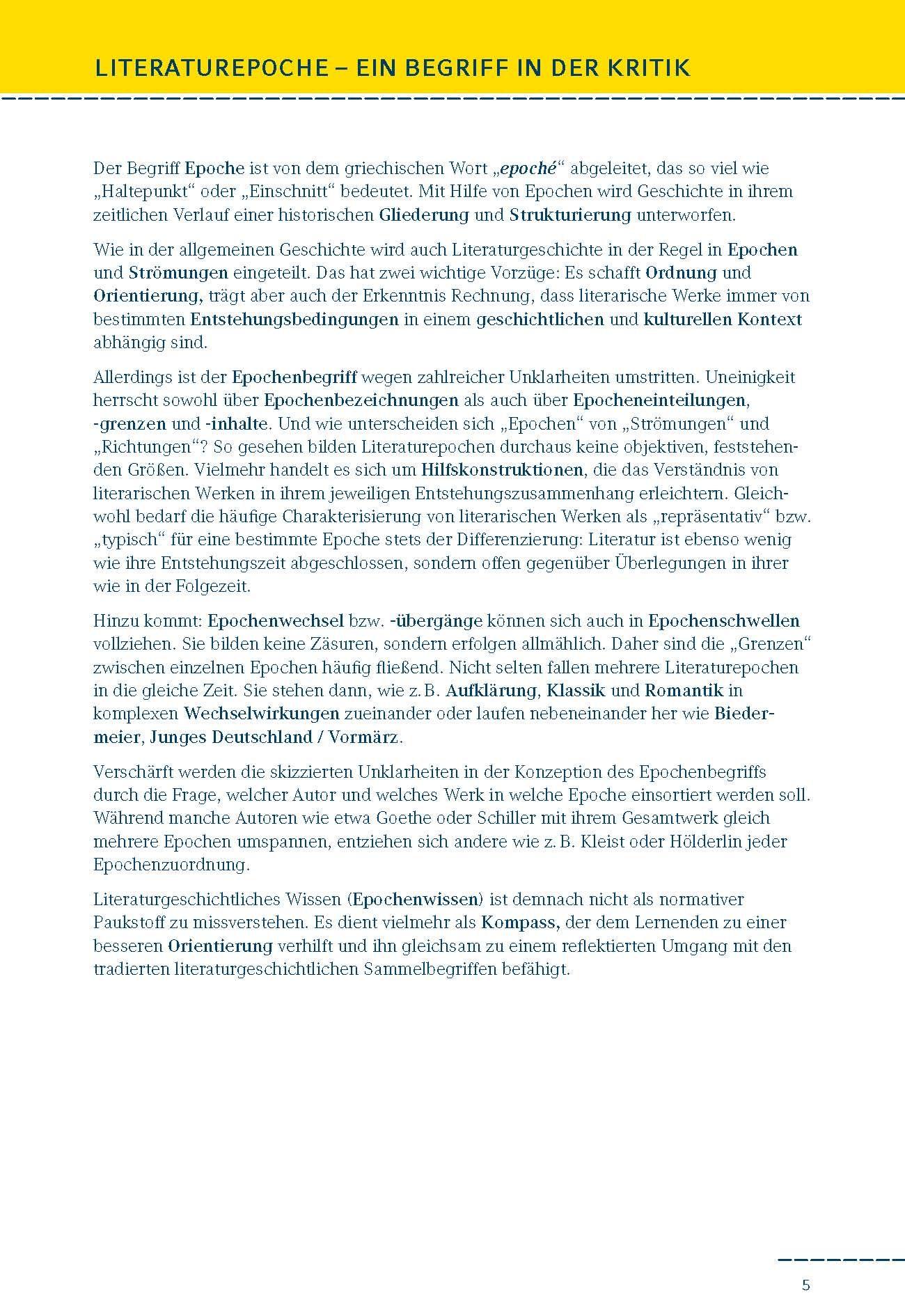 Beispielinhalt (Bild) Epochen der deutschen Literatur.