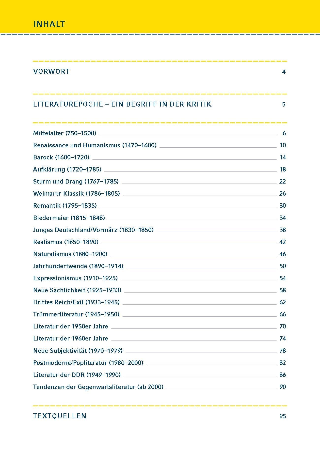 Beispielinhalt (Bild) Epochen der deutschen Literatur.