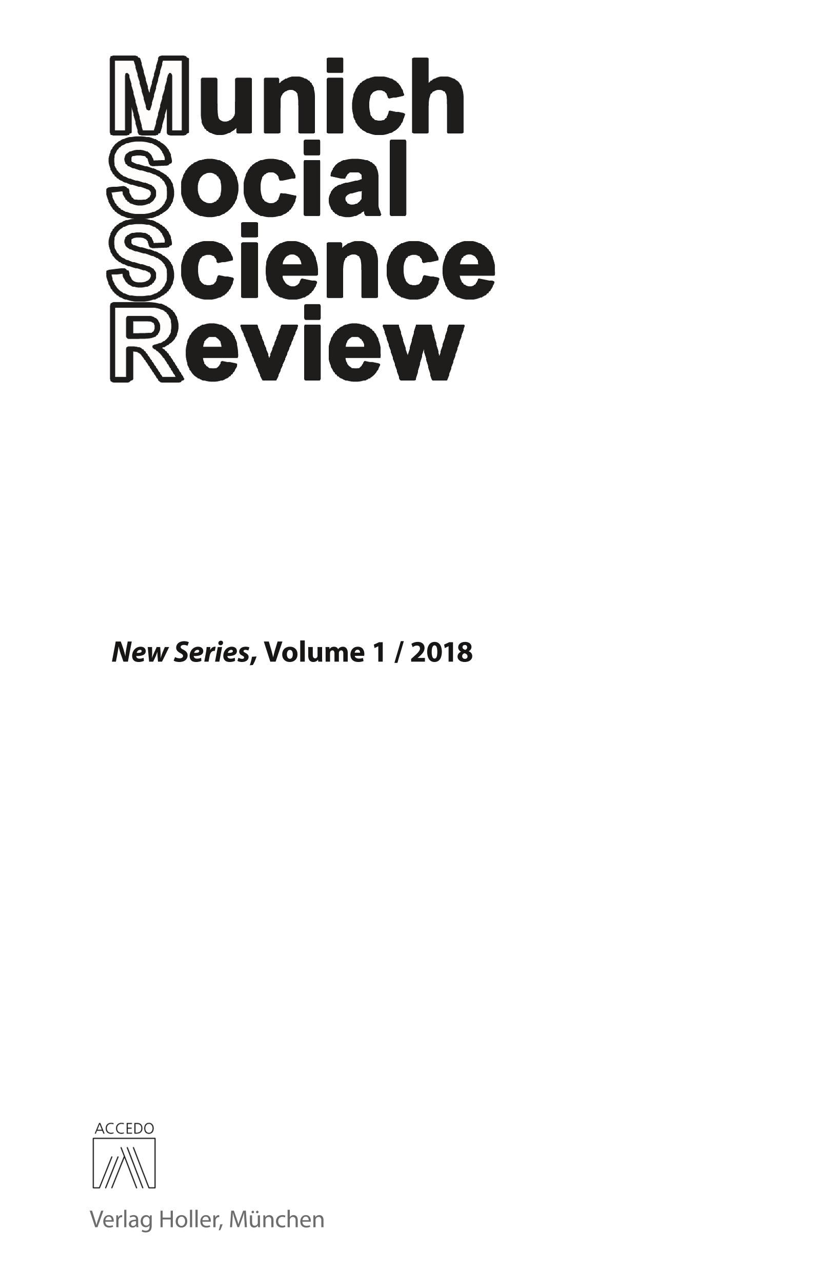 Vorderes Coverbild Munich Social Science Review (MSSR), Volume I